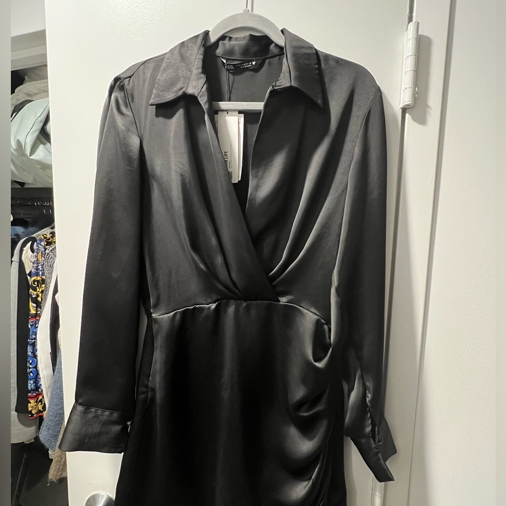 Black silk Zara dress. NWT.